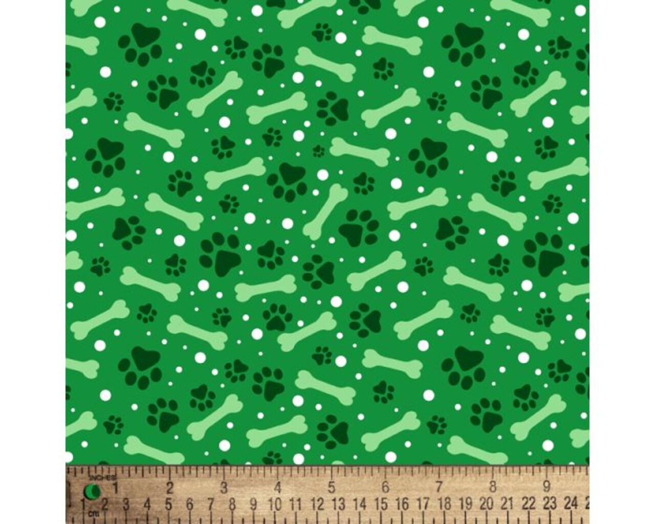 Pets Paw Prints and Dog Bones Green Cotton Fabric | By the Yard | Sewing and Crafting | 44 inches wide